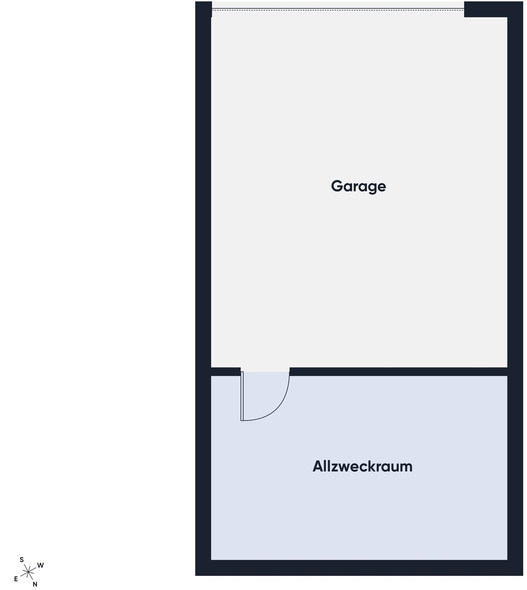 Grundrissplan zeigt eine Garage und einen zusätzlichen Allzweckraum im Untergeschoss.