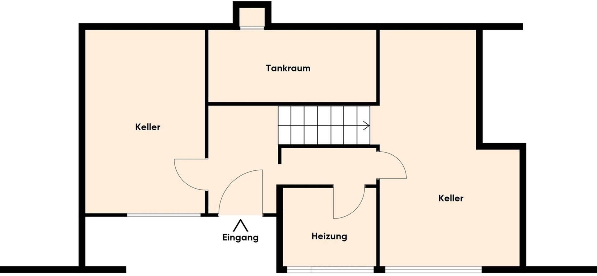 Grundriss des Kellergeschosses mit Tankraum, Heizung und Kellerräumen.