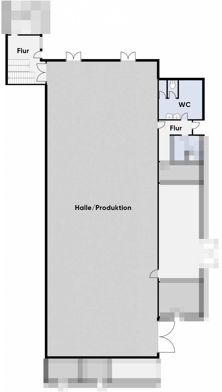 Grundriss des Erdgeschosses mit großer Halle, Flur und separatem WC-Bereich.