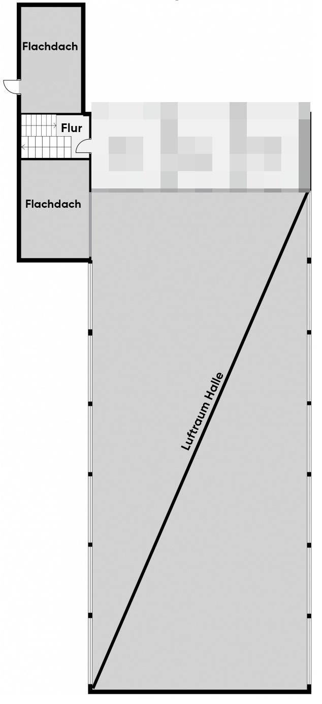 Obergeschoss-Grundriss mit Flachdachbereichen und Luftraum über der Haupthalle.