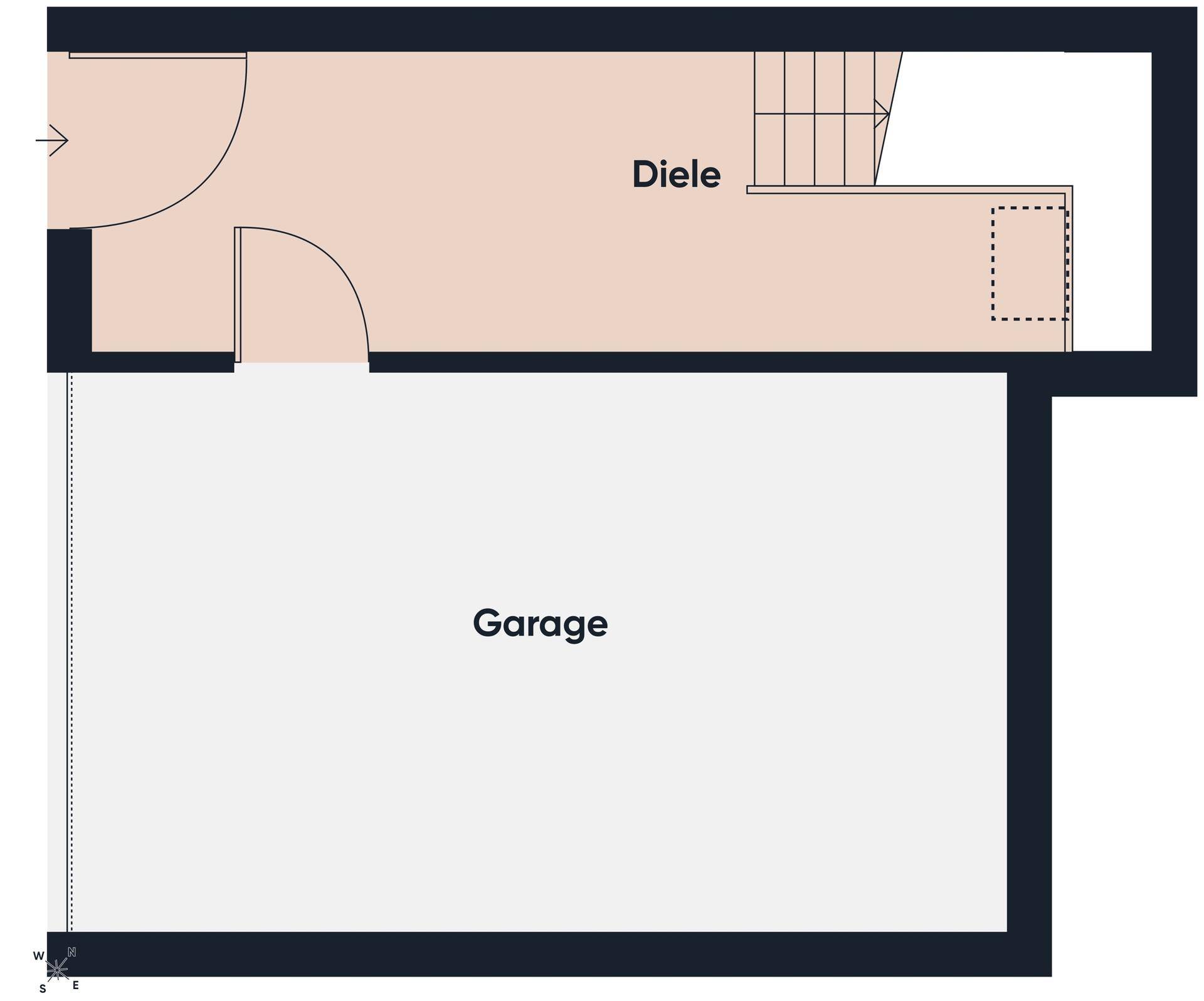 Grundriss des Erdgeschosses mit Eingangsbereich und großer integrierter Garage.