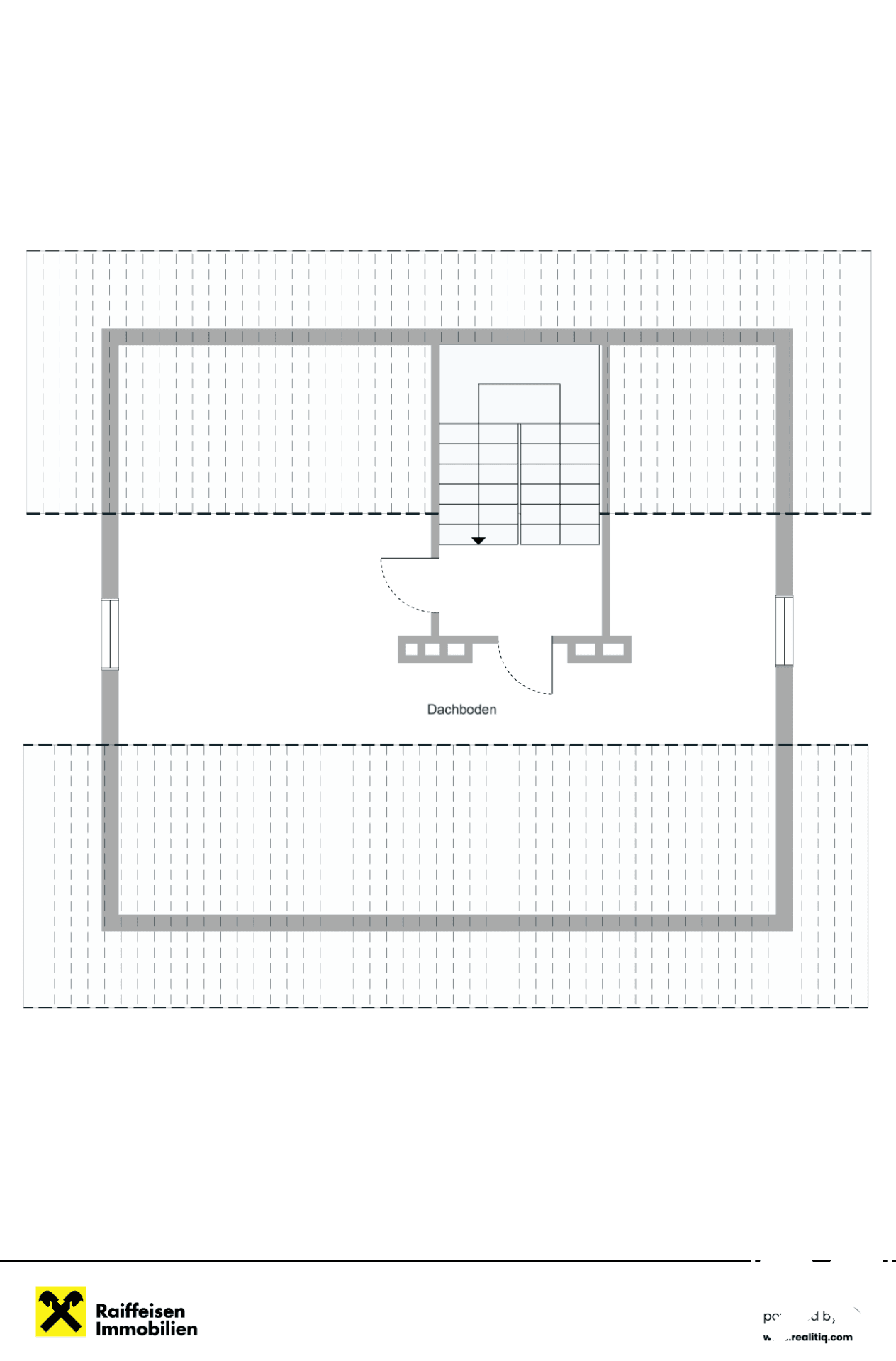 Grundriss des Dachbodens mit Treppenzugang und Stauraum.