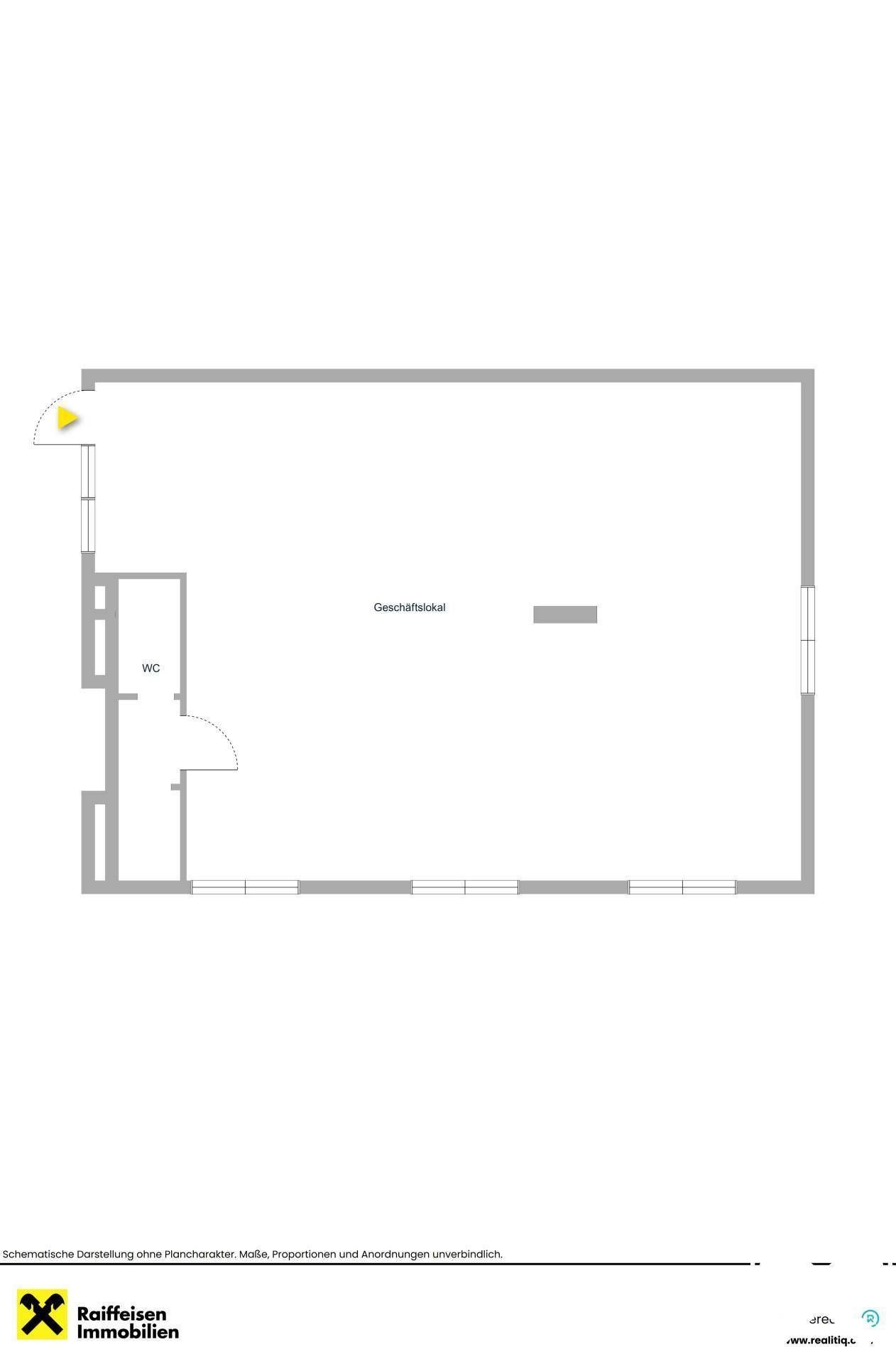 Grundriss eines Geschäftslokals mit einem separaten WC-Bereich.