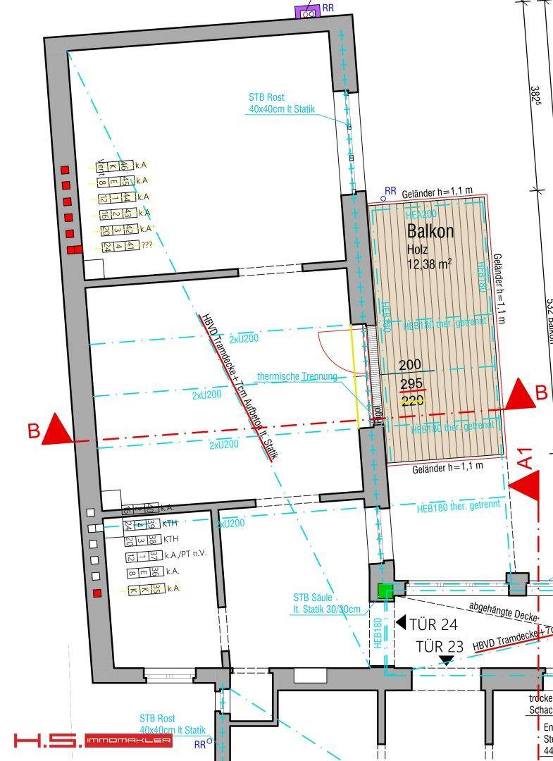 Detaillierter Grundriss mit Balkon von 12,38 m² und Raumaufteilung.