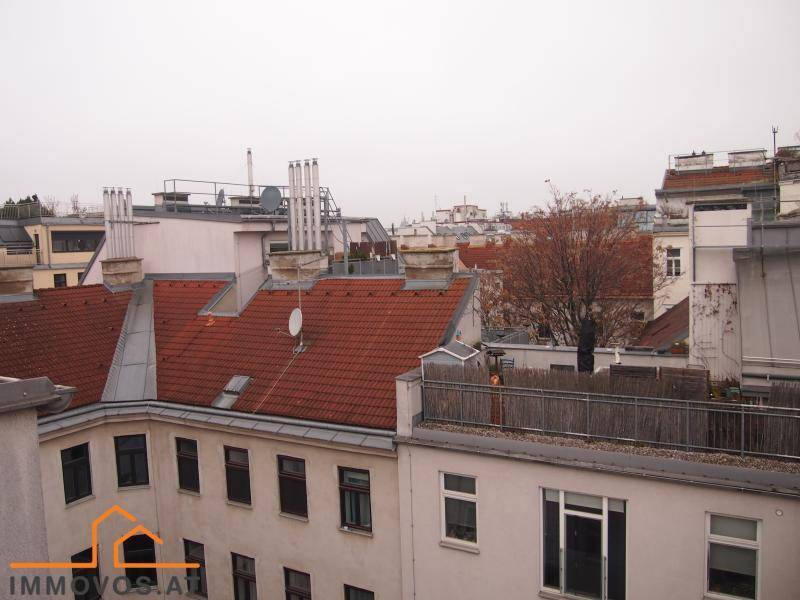 Weitläufiger Blick über die Dächer der Stadt mit vielen Schornsteinen und Antennen.