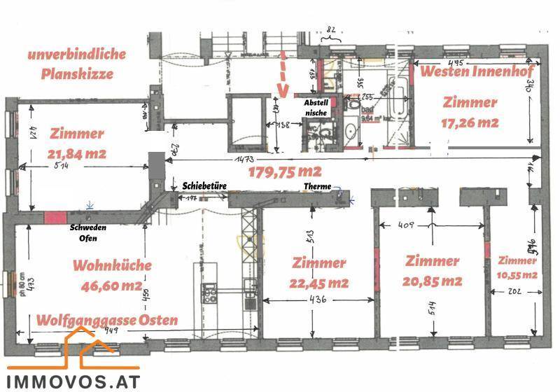 Detaillierter Grundriss der Wohnung mit Raumaufteilung und Flächenangaben.
