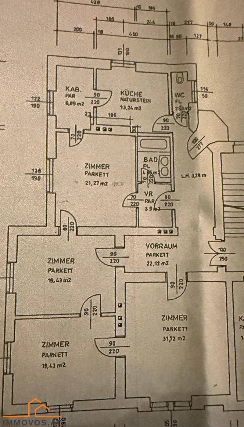 Detaillierter Grundriss mit Raumaufteilung und Flächenangaben der einzelnen Zimmer.