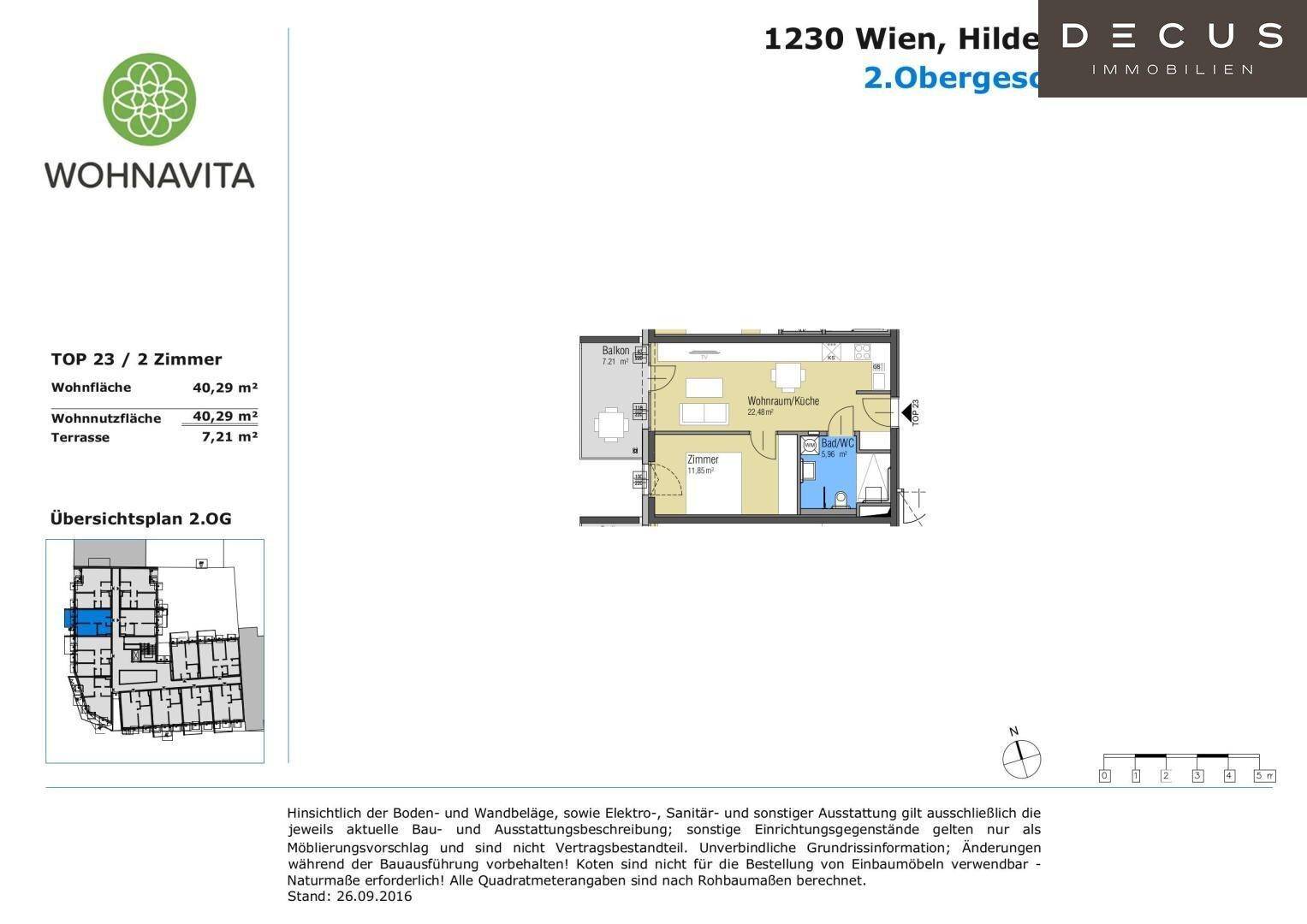 Grundriss einer 2-Zimmer-Wohnung mit Balkon und separatem Schlafzimmer.