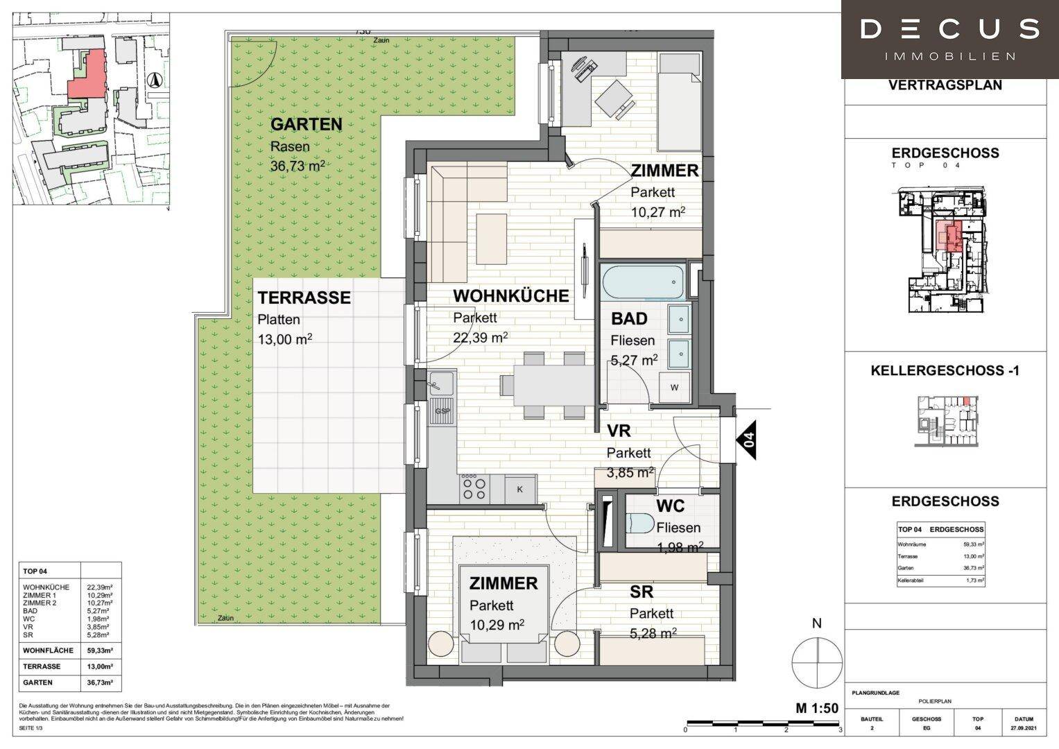 Detaillierter Grundriss einer Erdgeschosswohnung mit Terrasse und privatem Gartenbereich.