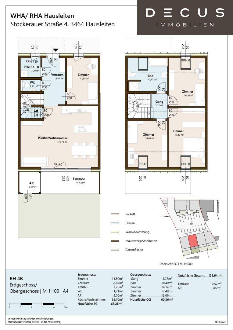 Detaillierter Grundriss für Erd- und Obergeschoss mit Raumaufteilung und Flächenangaben.