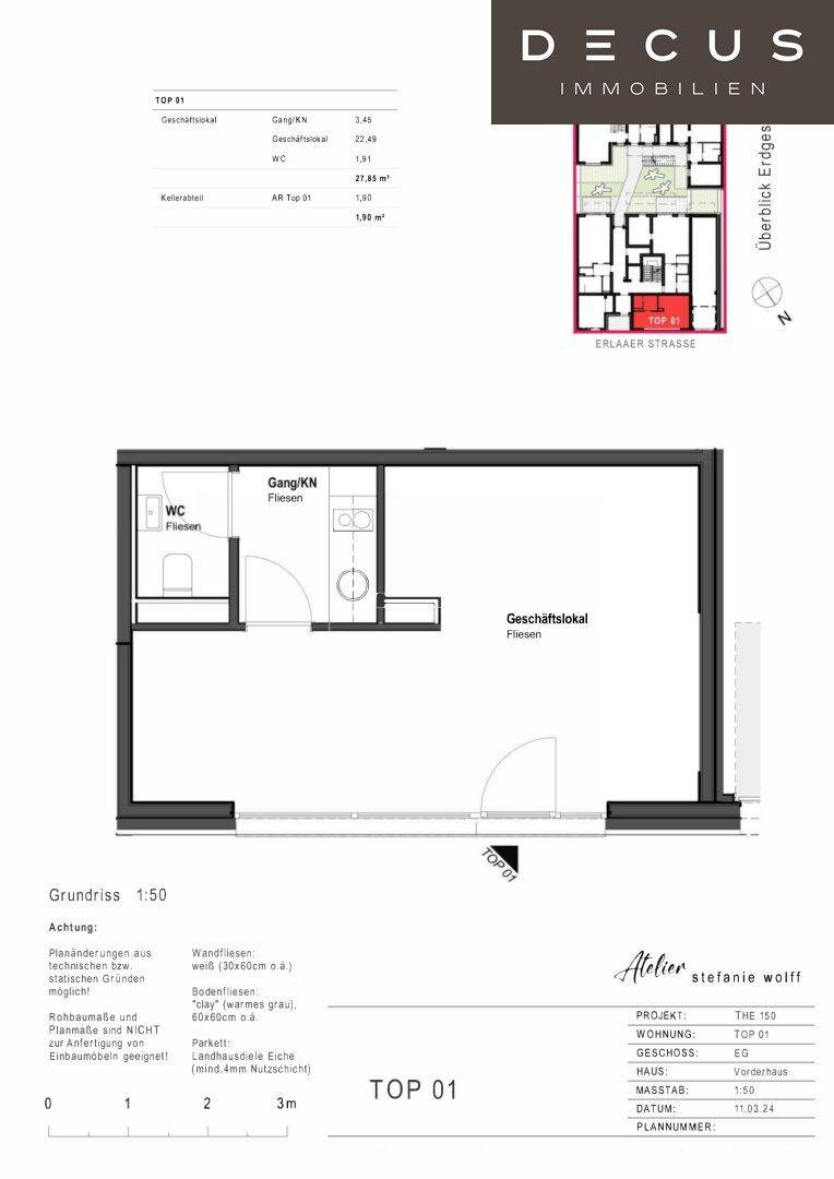 Grundriss für eine Gewerbeeinheit im Erdgeschoss mit WC und Abstellraum.