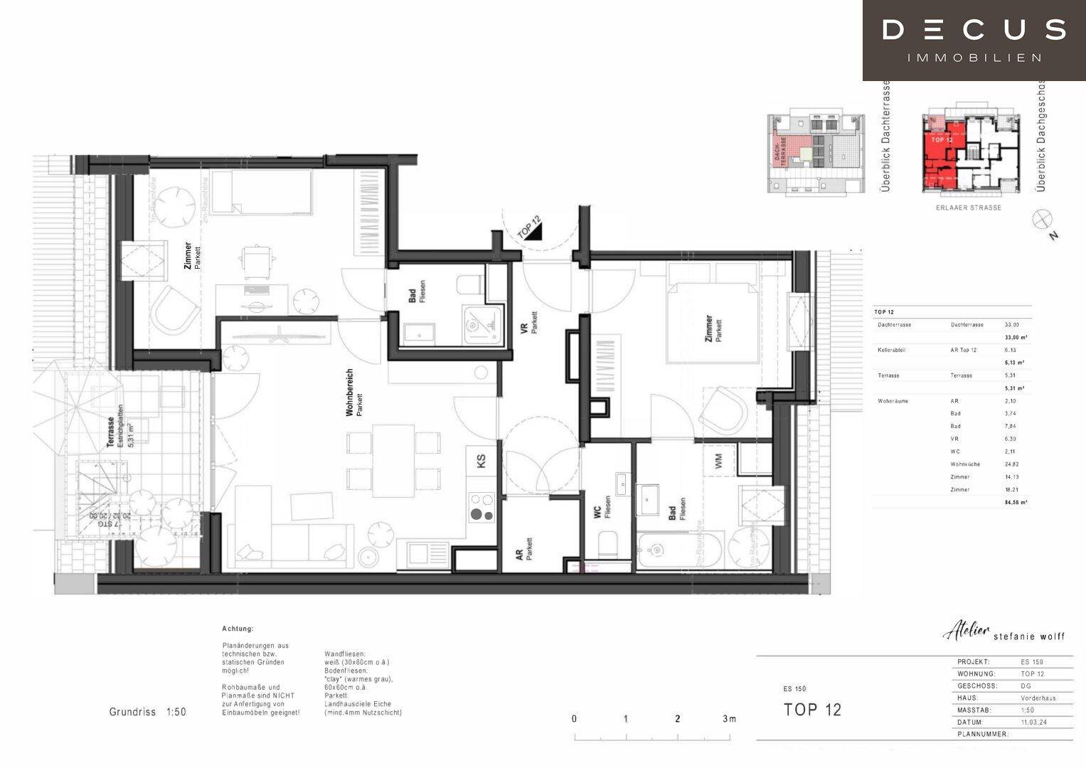 Detaillierter Grundriss einer Wohnung mit mehreren Zimmern und Terrassenzugang.
