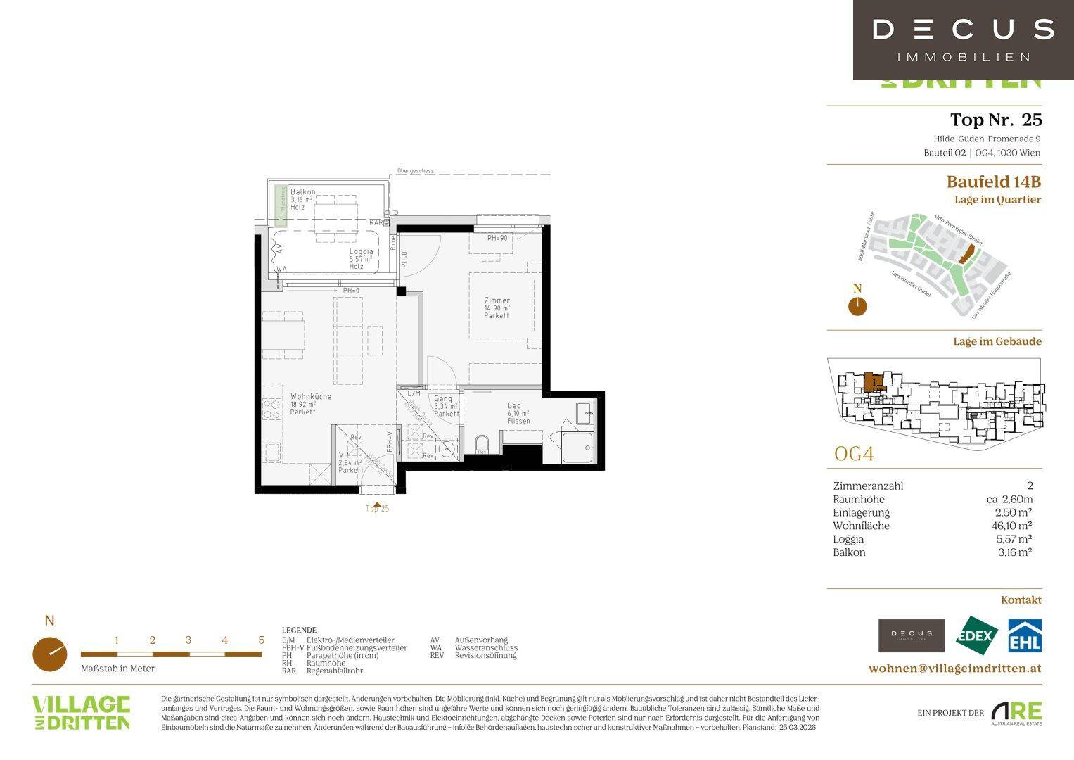 Detaillierter Grundriss einer modernen Wohnung mit offenem Wohnbereich, Loggia und Balkon.