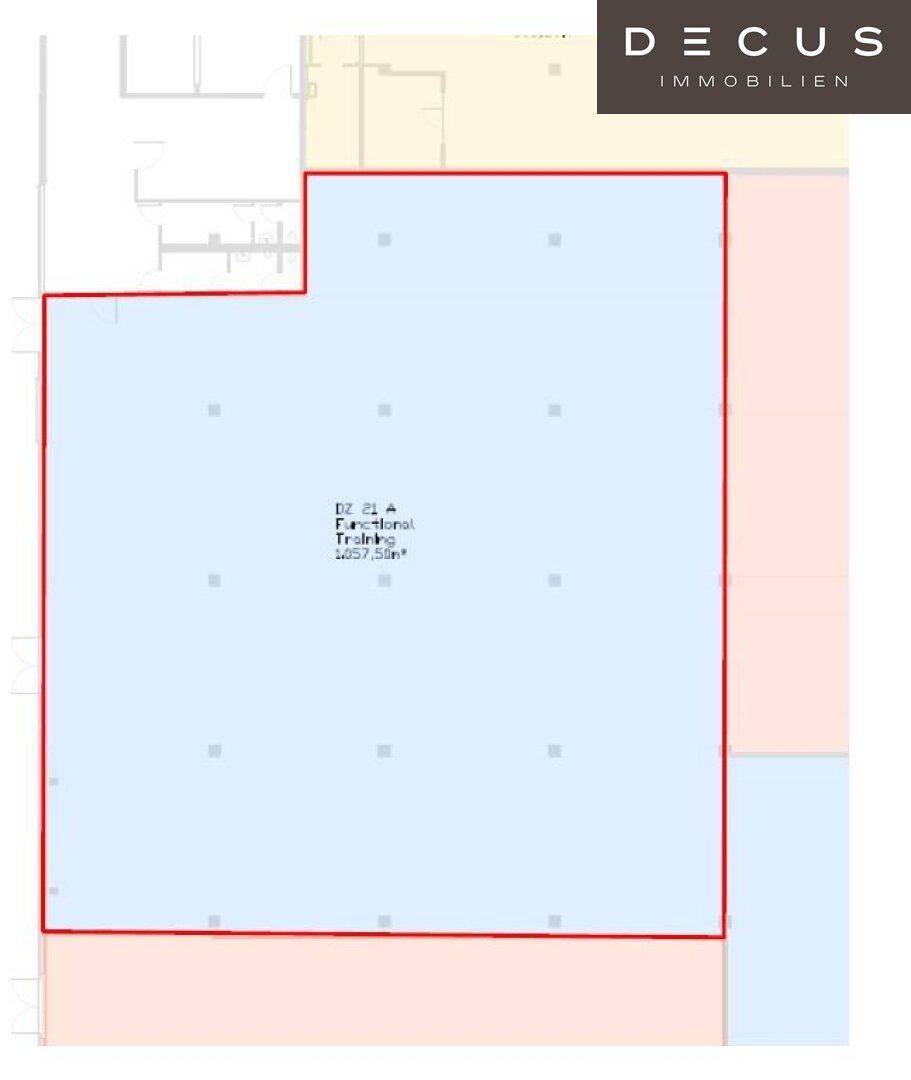 Grundrissplan einer großen Gewerbefläche für funktionelles Training mit über 1000m² Fläche.