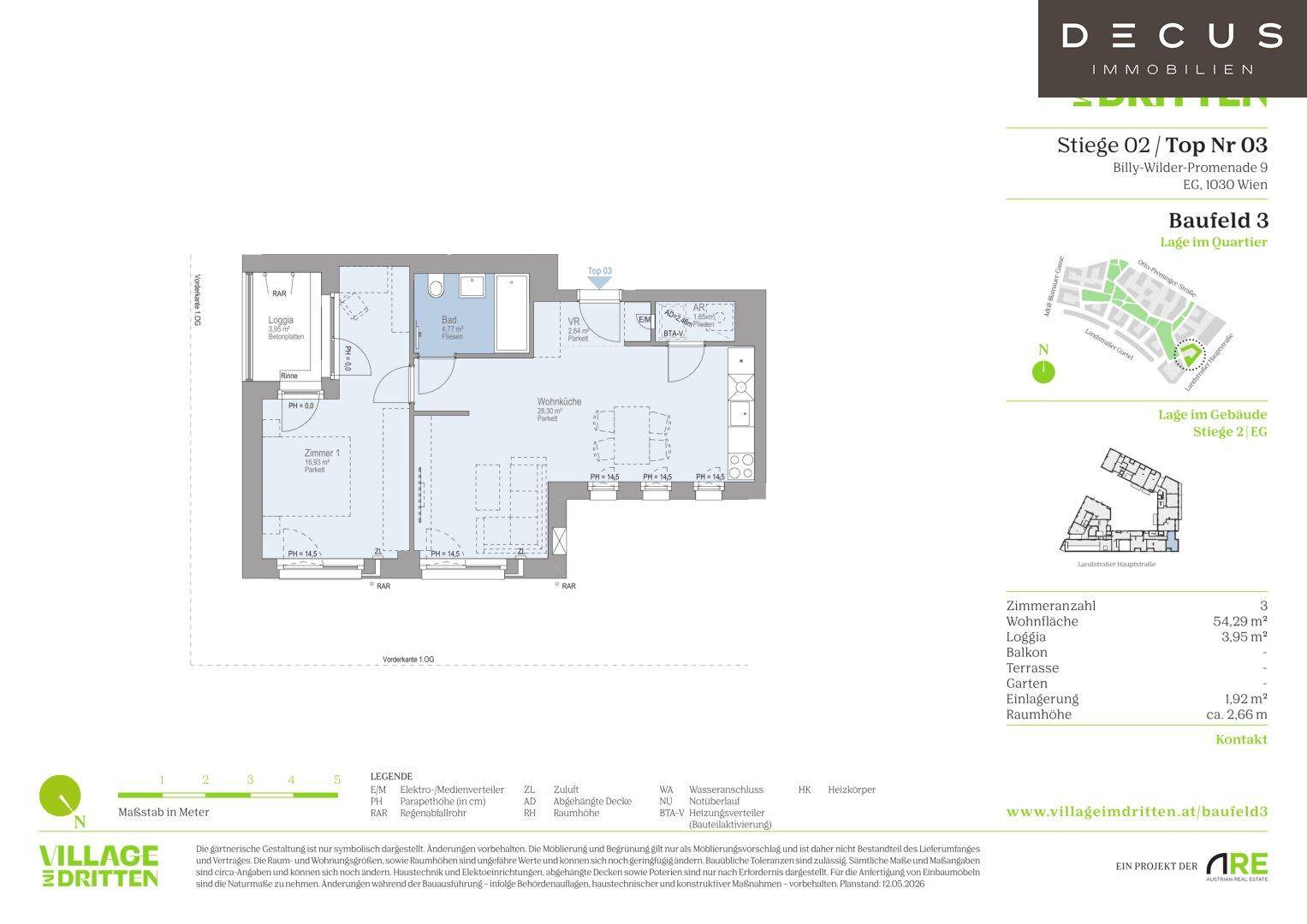 Detaillierter Grundriss einer Wohnung mit separatem Schlafzimmer und offenem Wohnbereich.