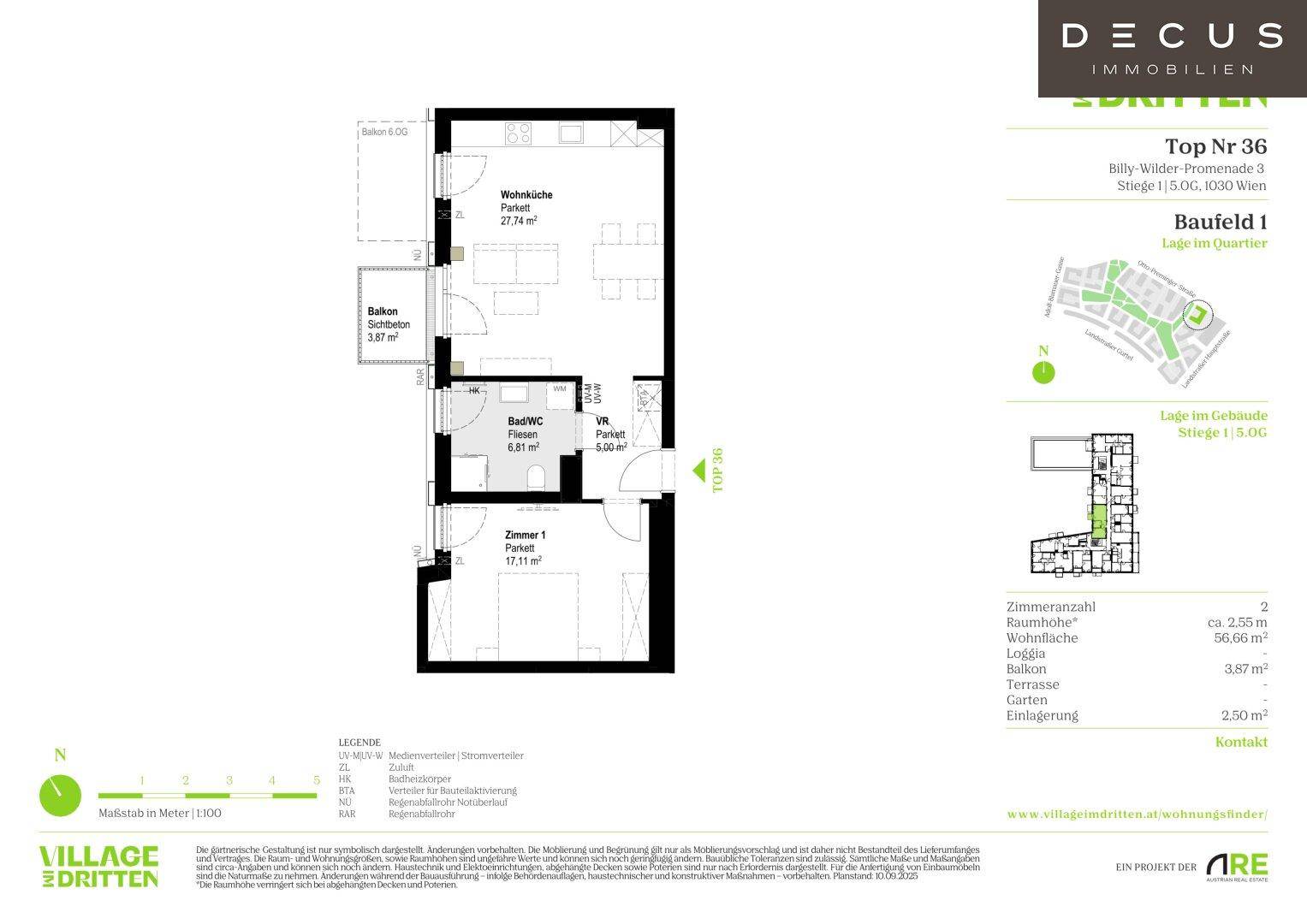 Grundriss einer Wohnung mit einem Schlafzimmer, offenem Wohnbereich und Balkon.