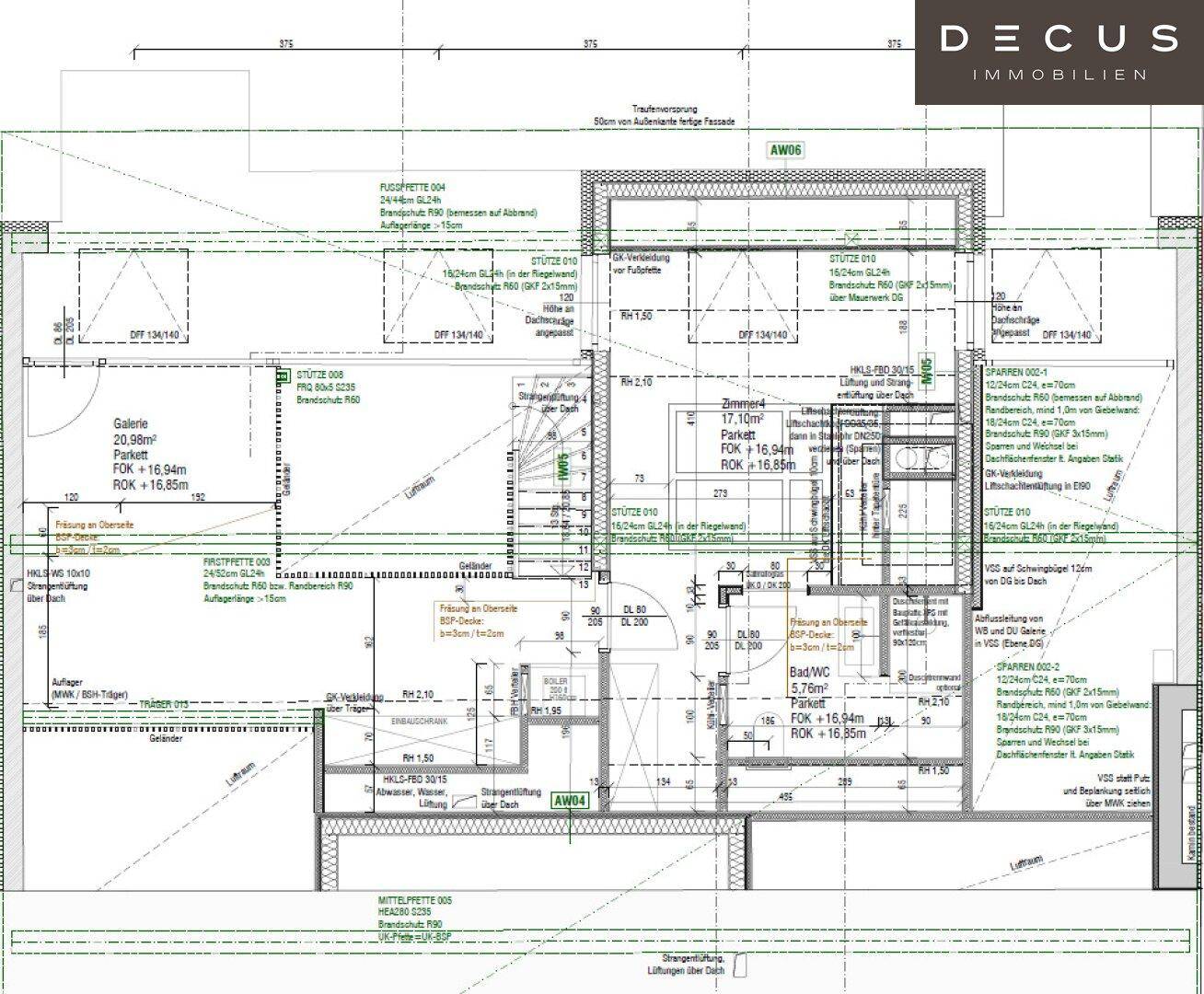 Grundriss einer Dachgeschosswohnung mit Schrägen, Bad und Zugang zu Balkon und Terrasse.