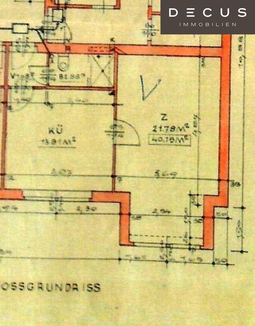 Ausschnitt eines Grundrisses mit Raumaufteilung und Flächenangaben.