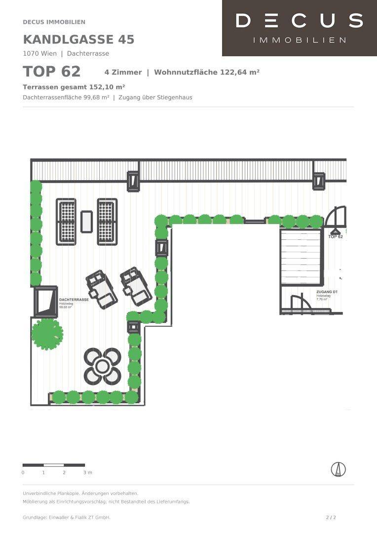 Grundriss der Dachterrasse mit 99,68 m² Fläche und Zugang über das Stiegenhaus.