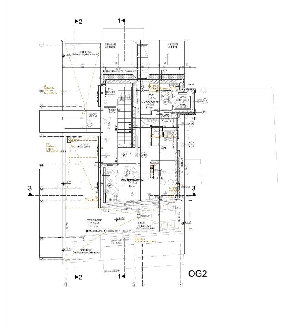 Grundriss des zweiten Obergeschosses mit Wintergarten und Terrasse.
