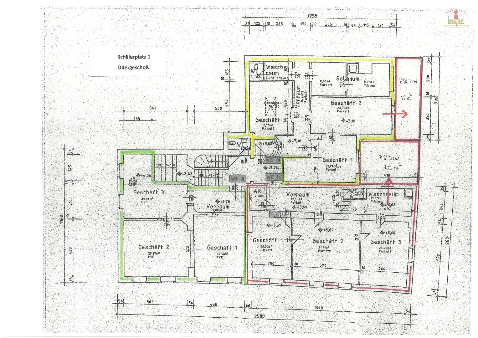 3 Wohn-/Geschäftseinheiten mit 280m² im Zentrum von Feldkirchen - Schillerplatz