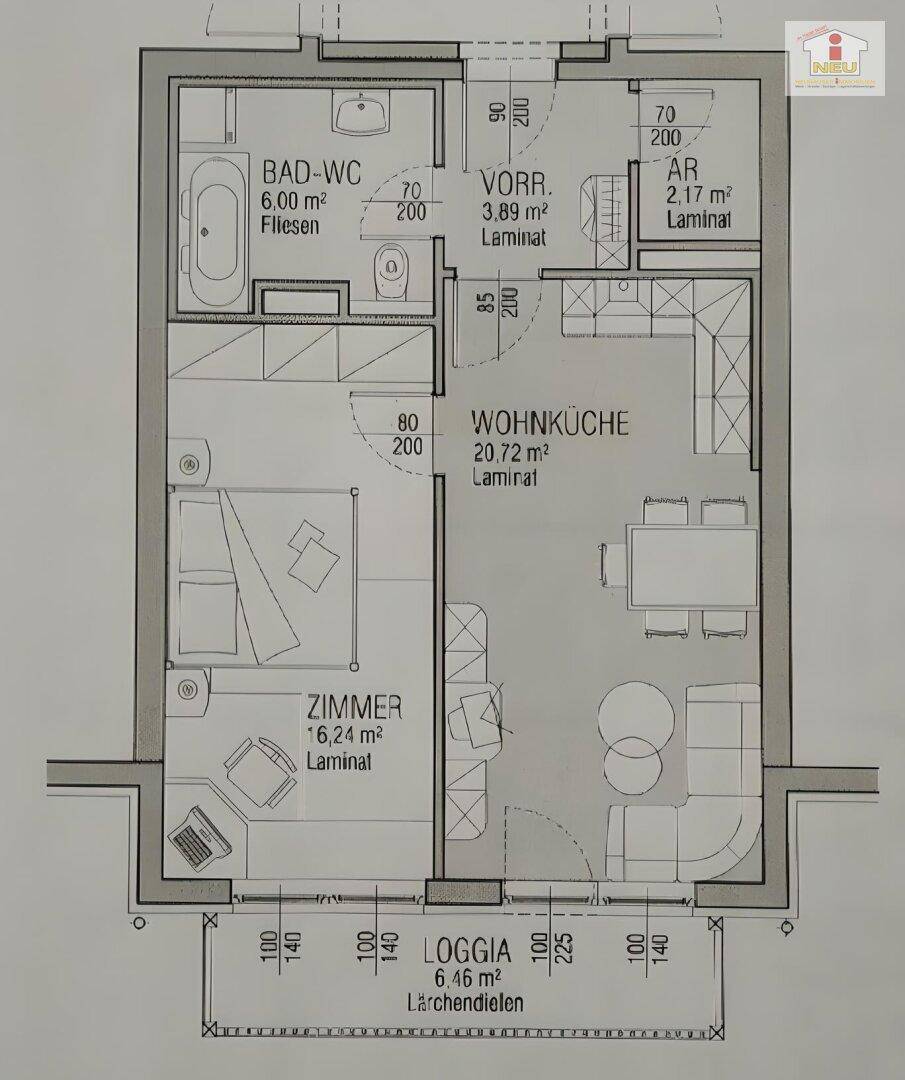 Junge 50m² 2 Zi Wohnung mit Balkon und Parkplatz am Stadtrand von Klagenfurt