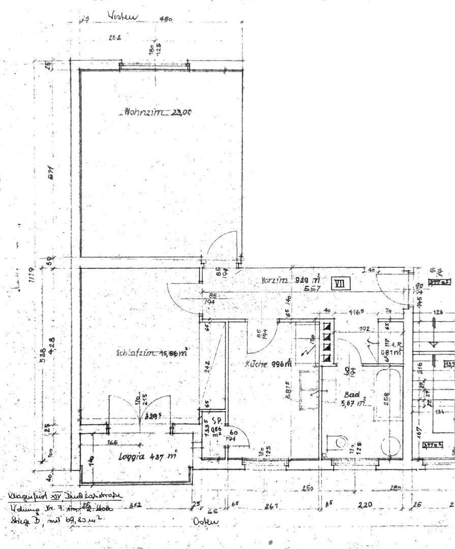 Detaillierter Grundriss der Wohnung mit Raumaufteilung und Flächenangaben.