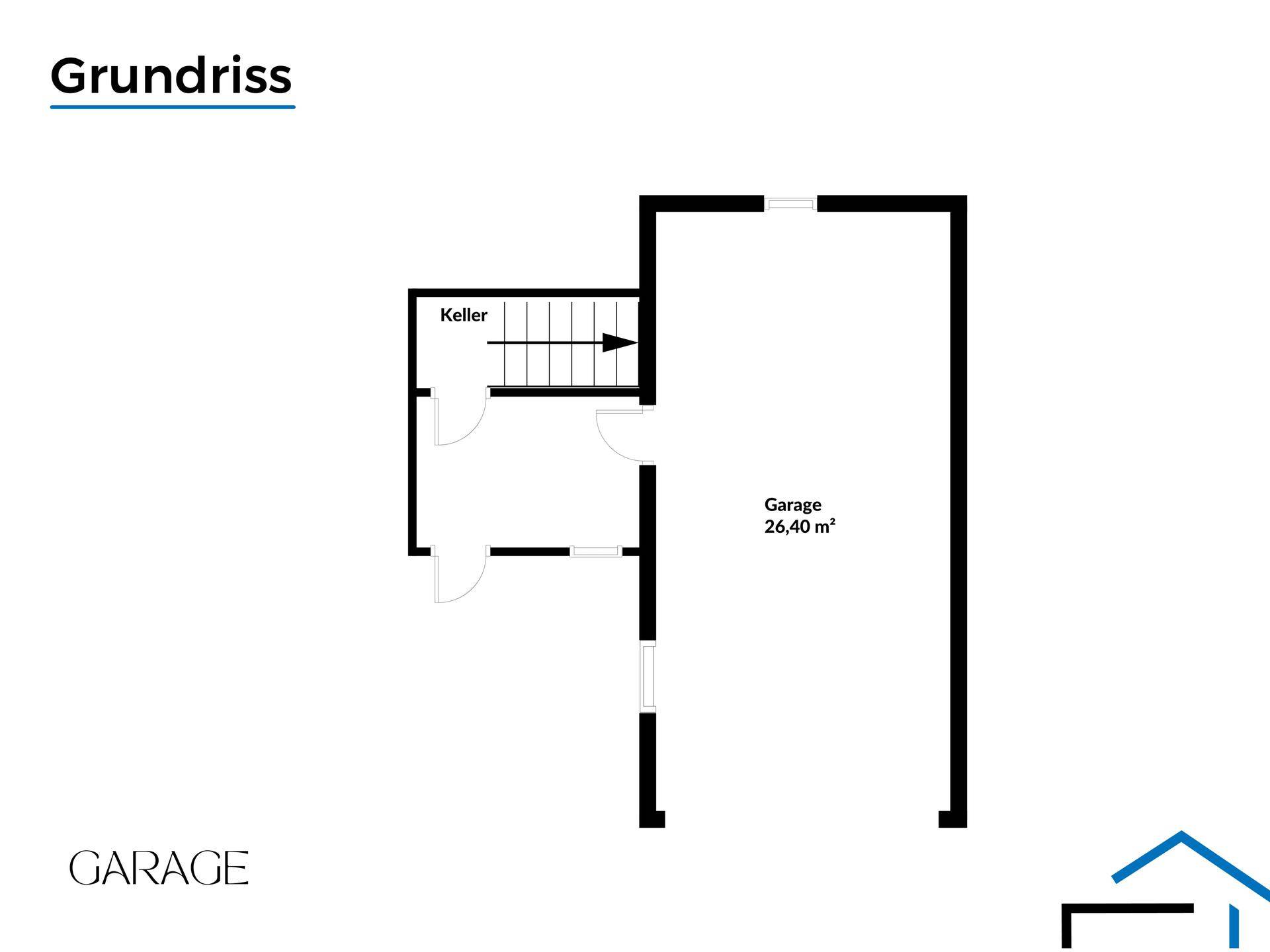 Grundriss der Garage mit angrenzendem Kellerbereich.
