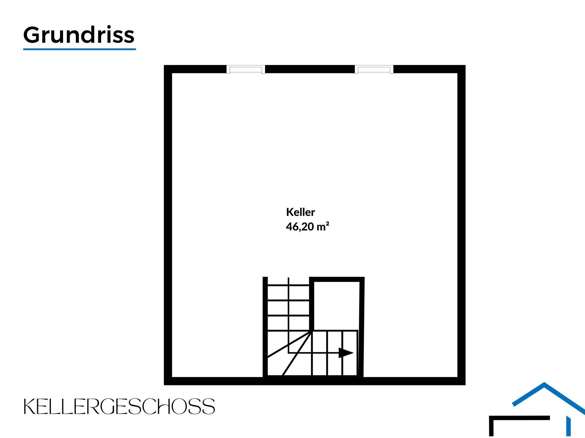 Grundriss des Kellers mit großem Kellerraum.
