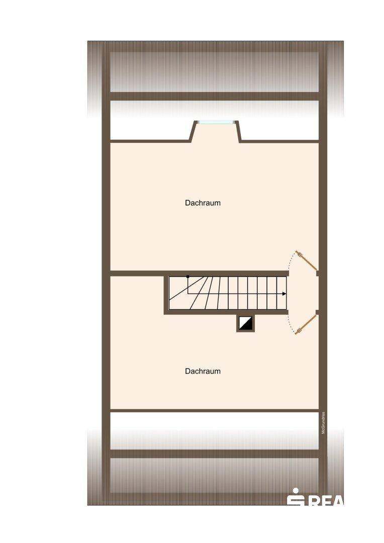Grundriss des Dachgeschosses mit zwei Dachräumen, die als Stauraum genutzt werden können.