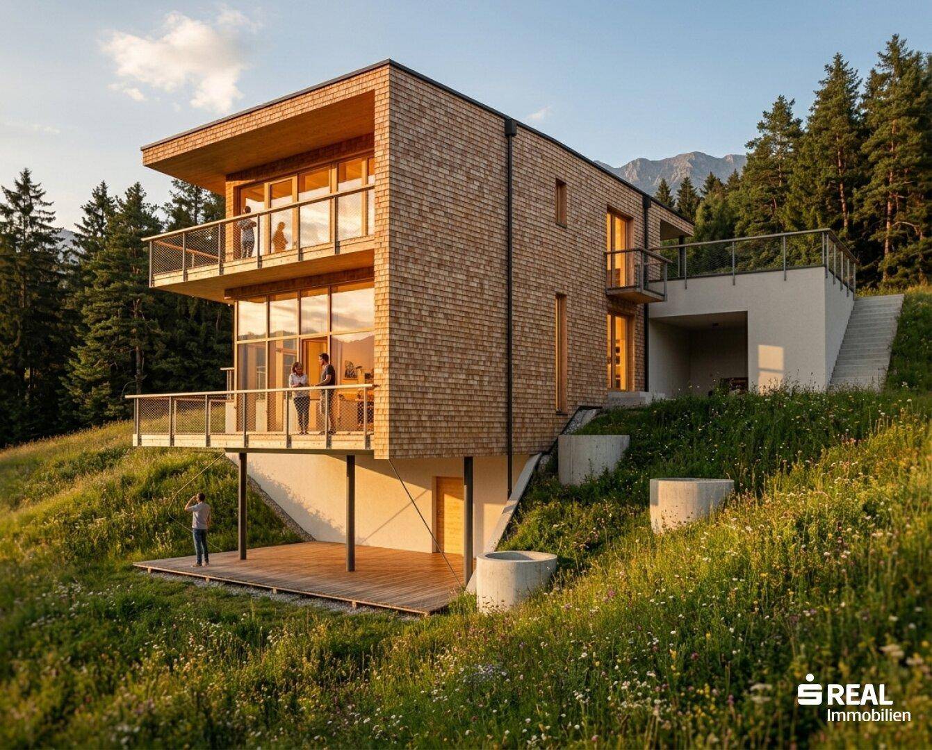 Baubescheid: Projektiertes Grundstück mit unverbaubarer Panoramaaussicht in Sonnenhanglage von Omes bei Axams - Ansicht 2