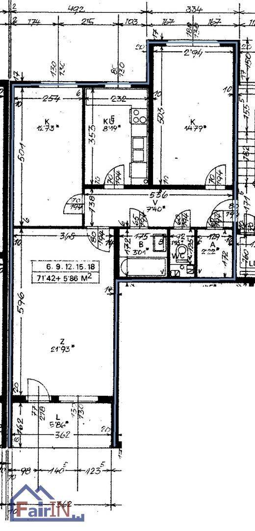 Detaillierter Grundrissplan mit Raumaufteilung und Bemaßungen der Wohnung.