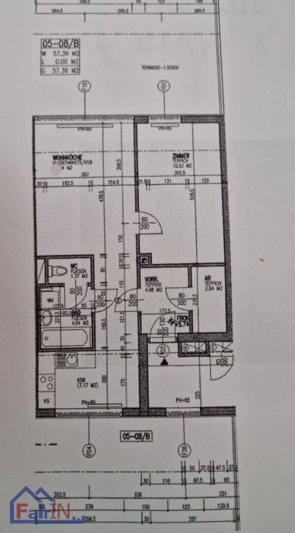 Detaillierter Grundriss der Wohnung mit Raumaufteilung und Maßangaben für eine effiziente Planung.