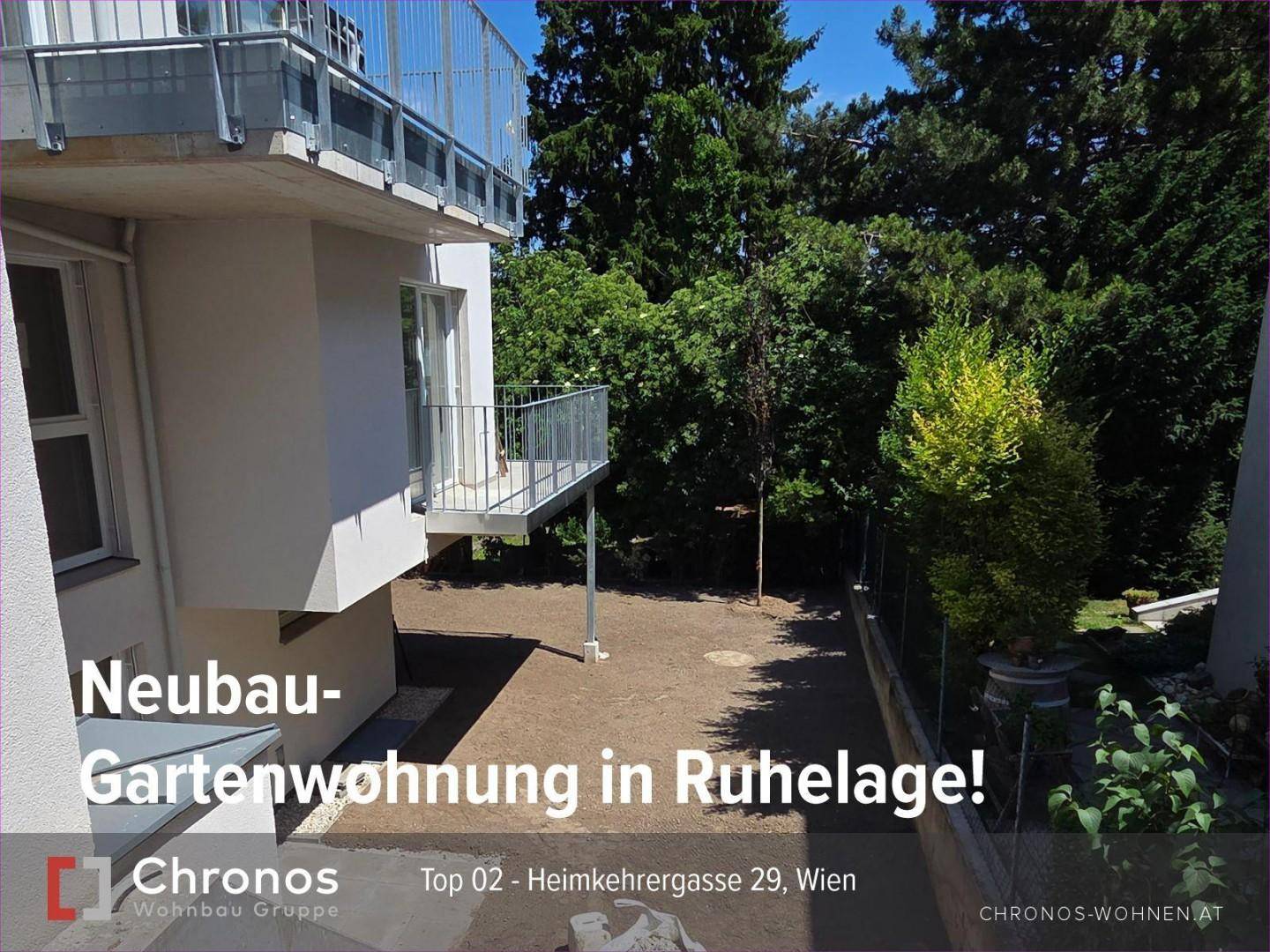 Neubau-Gartenwohnung in ruhiger Lage mit Balkon und viel Grün im Außenbereich.