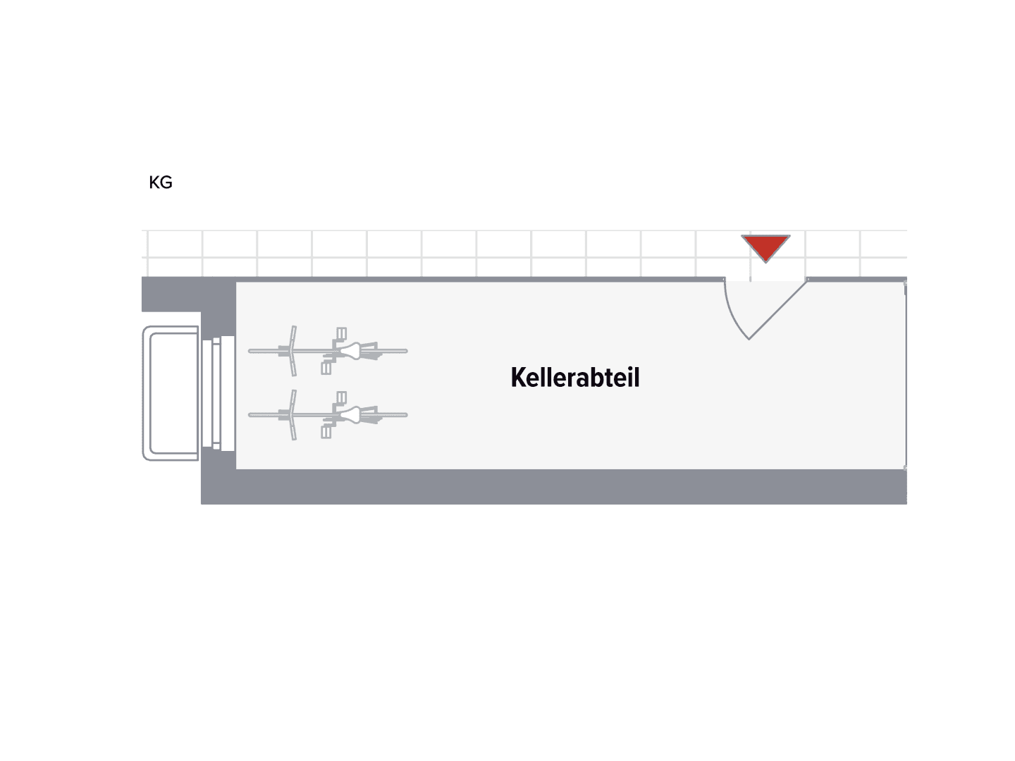Grundriss eines Kellerabteils mit ausgewiesenen Stellplätzen für Fahrräder im Untergeschoss.