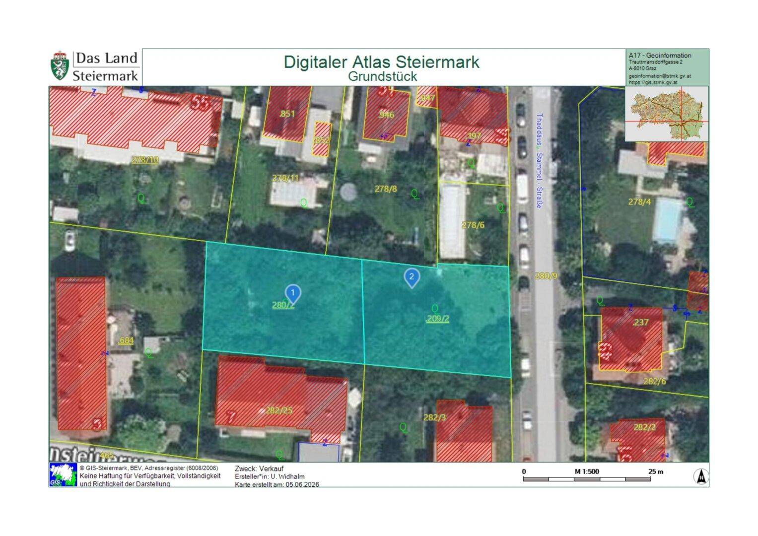 Thaddäus Stammelstrasse - sonniges, ebenmässiges Grundstück in absoluter Ruhelage 1.245 m² teilbar in 647 m² und 598 m² - Ansicht 4
