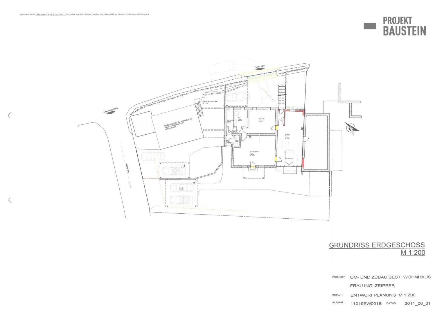 Übersichtlicher Grundriss des Erdgeschosses mit Grundstücksgrenzen und Bebauung.