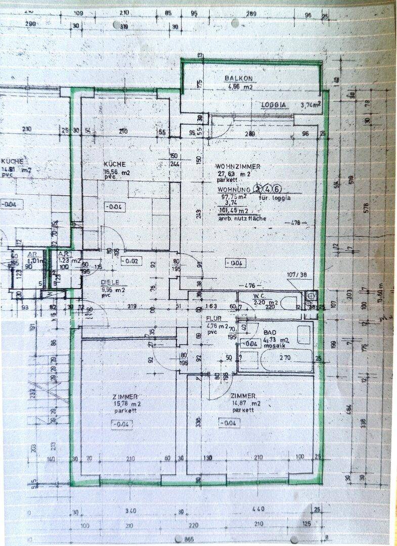 Detaillierter Grundriss der Wohnung mit Raumaufteilung und Flächenangaben.