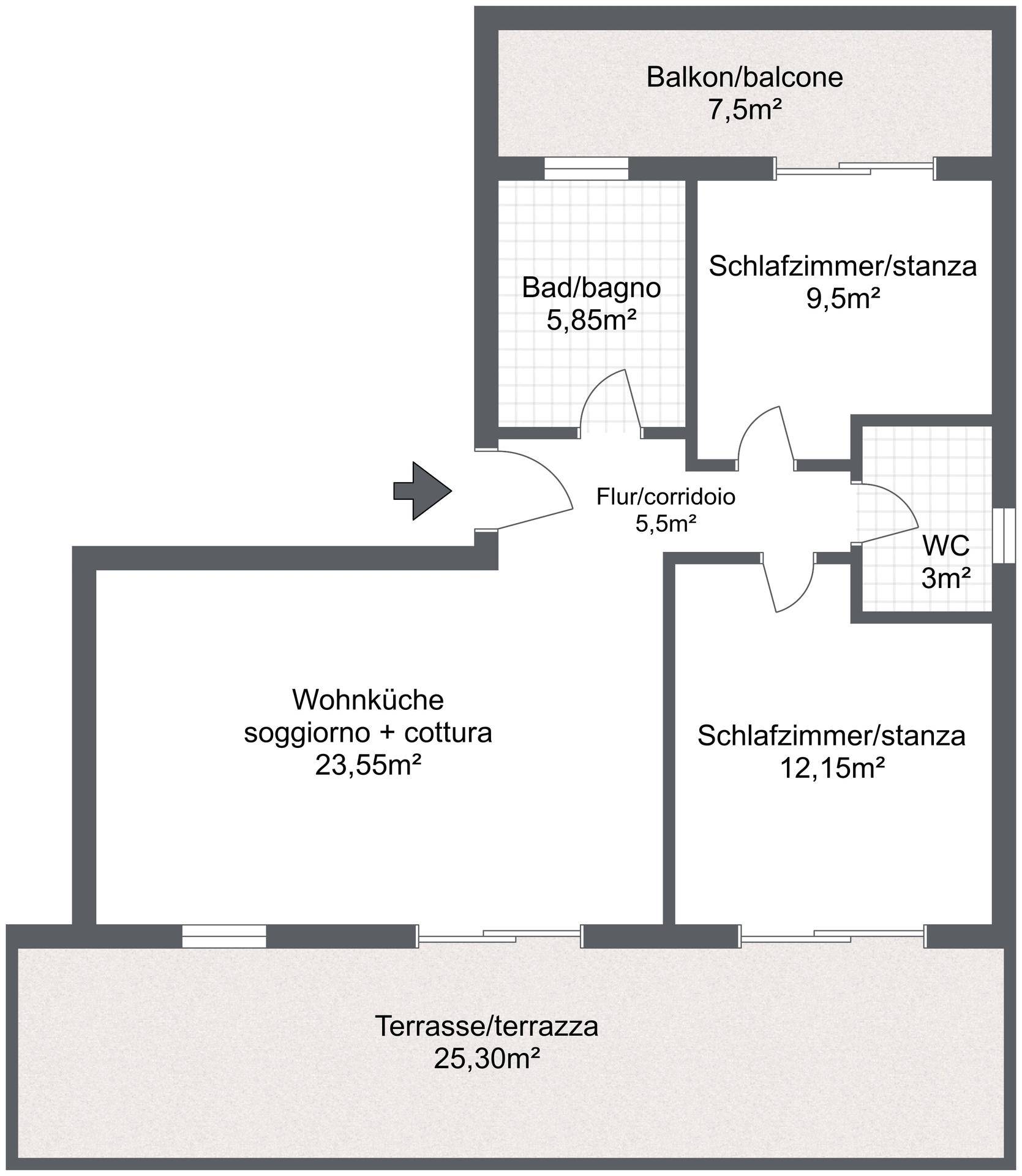 Dreizimmerwohnung-trilocale-Burgstall-Postal-Burgraviato-Burggrafenamt-Terrasse-terrazza