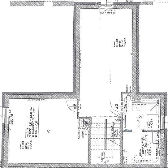 Grundriss des Kellergeschosses mit Technikraum, Kellerabteil und weiterem Nutzraum.