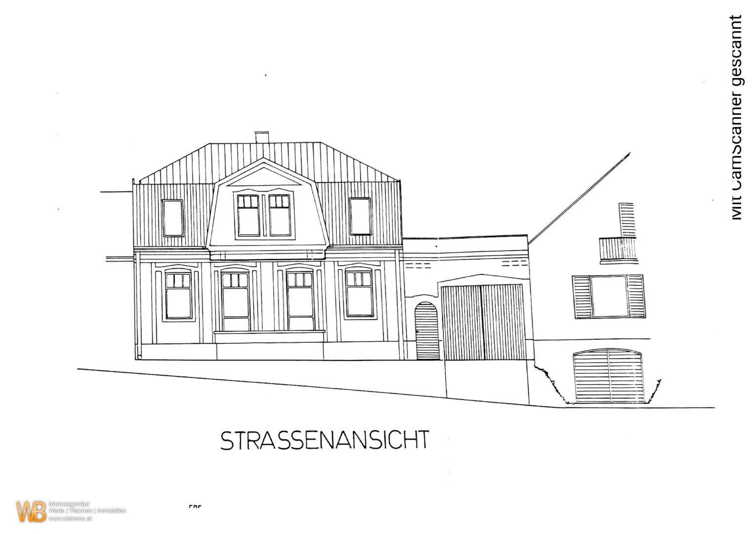 Straßenansicht des Gebäudes als architektonische Zeichnung.