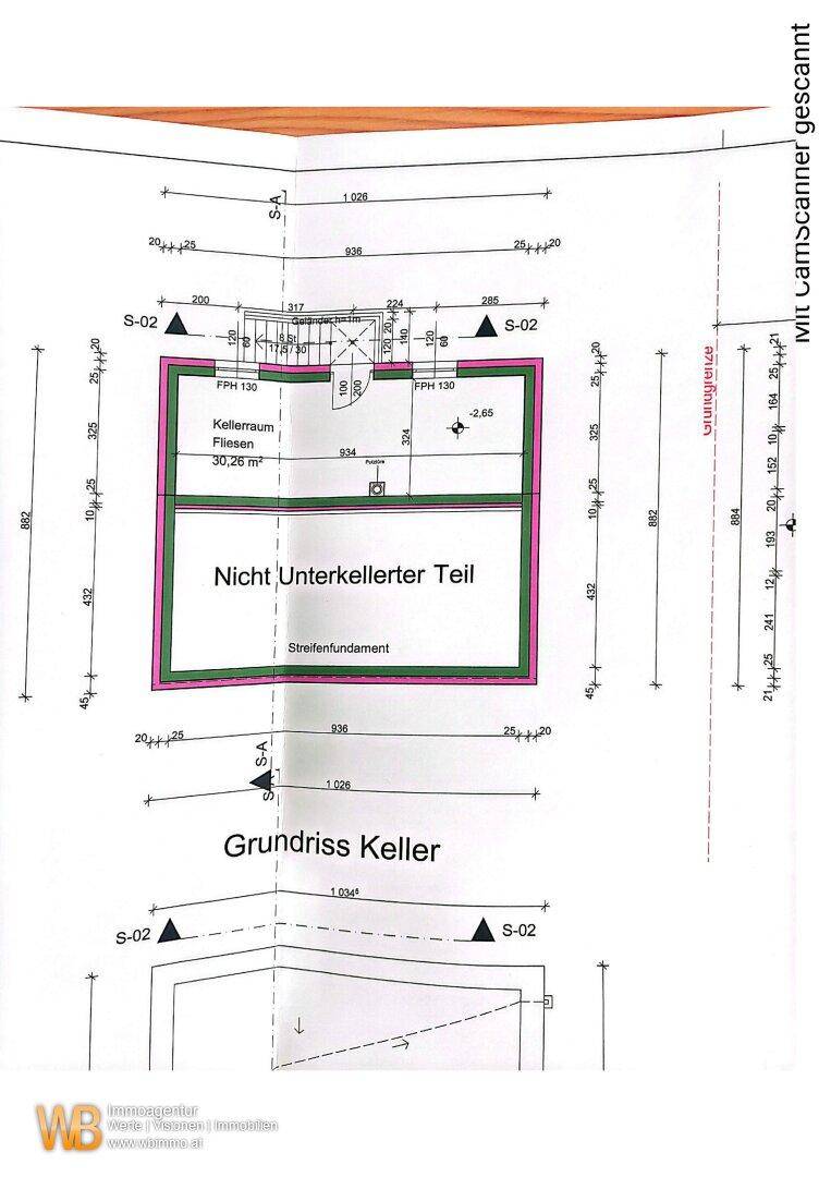 Grundriss des Kellers mit Kellerraum und nicht unterkellertem Bereich des Hauses.