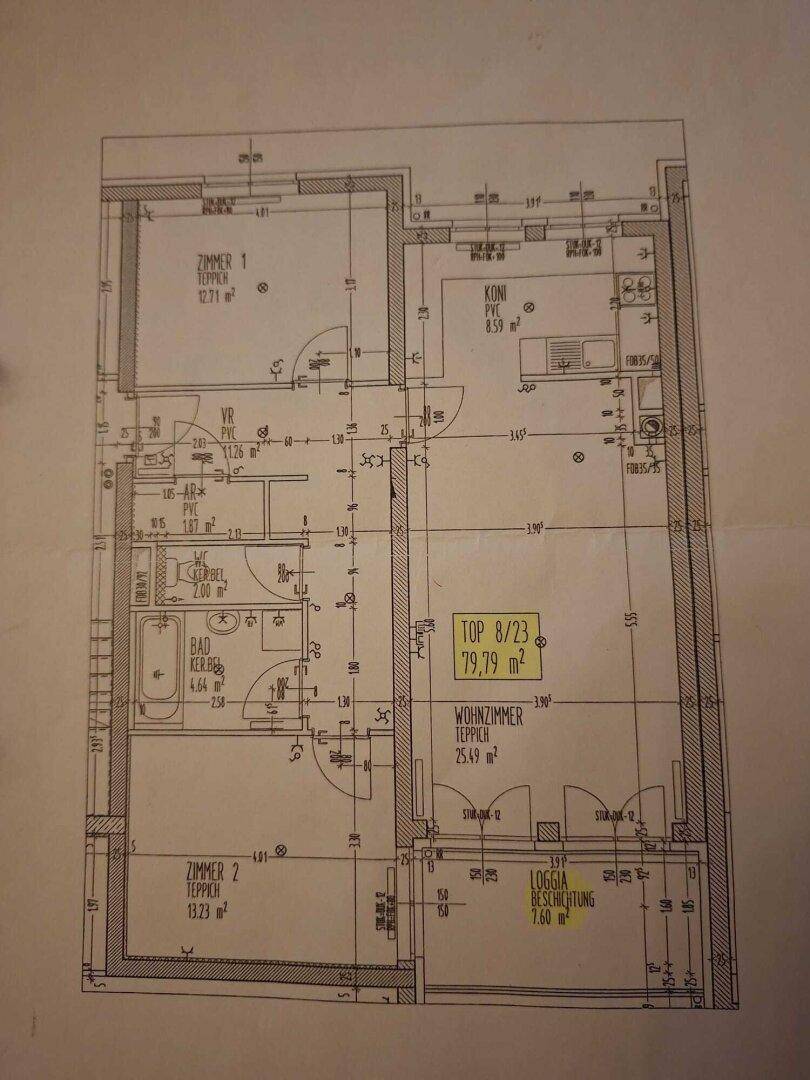Detaillierter Grundriss der Wohnung mit Zimmeraufteilung und Flächenangaben.