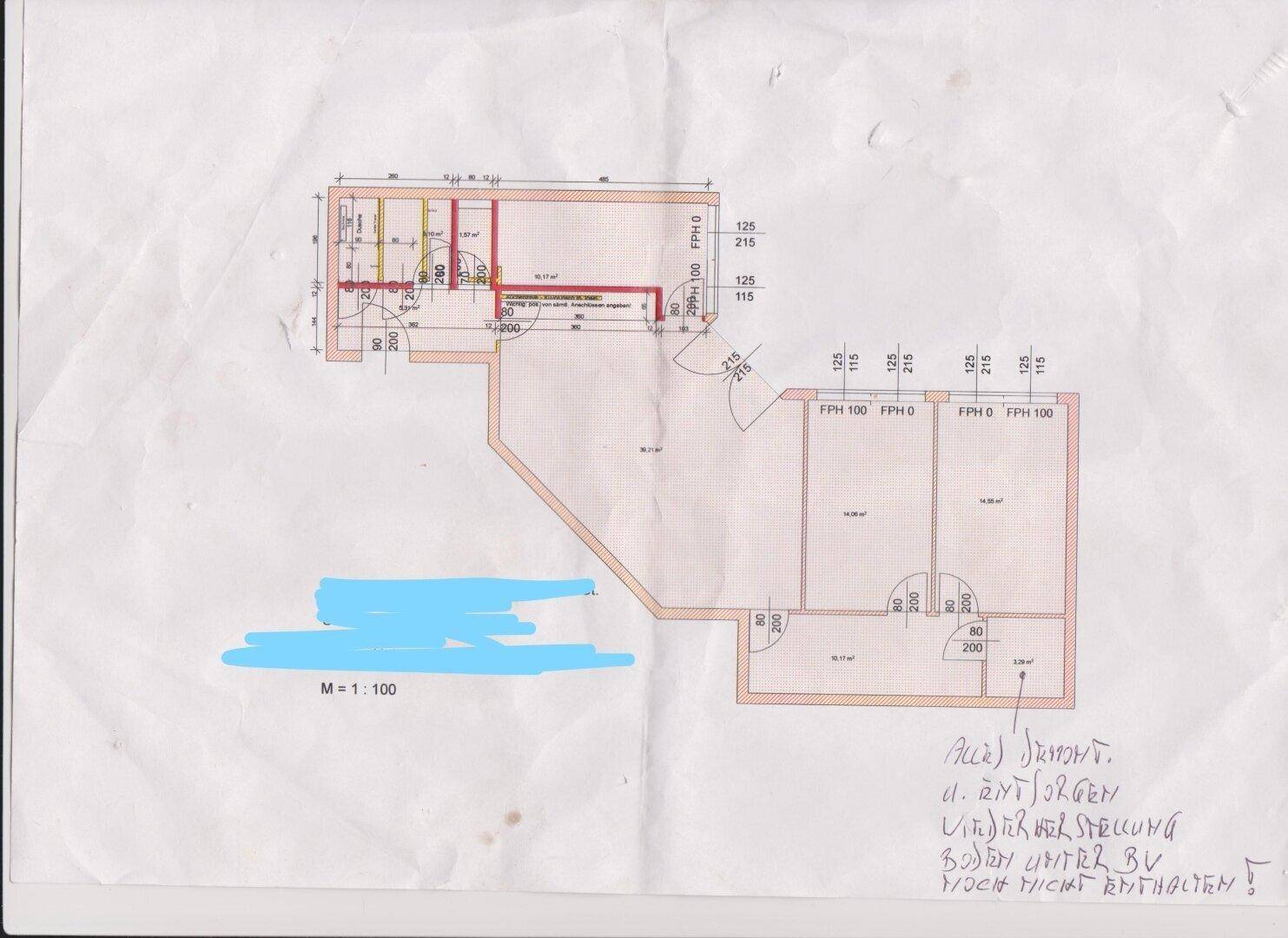 Grundrissplan mit Raumaufteilung und Maßen.
