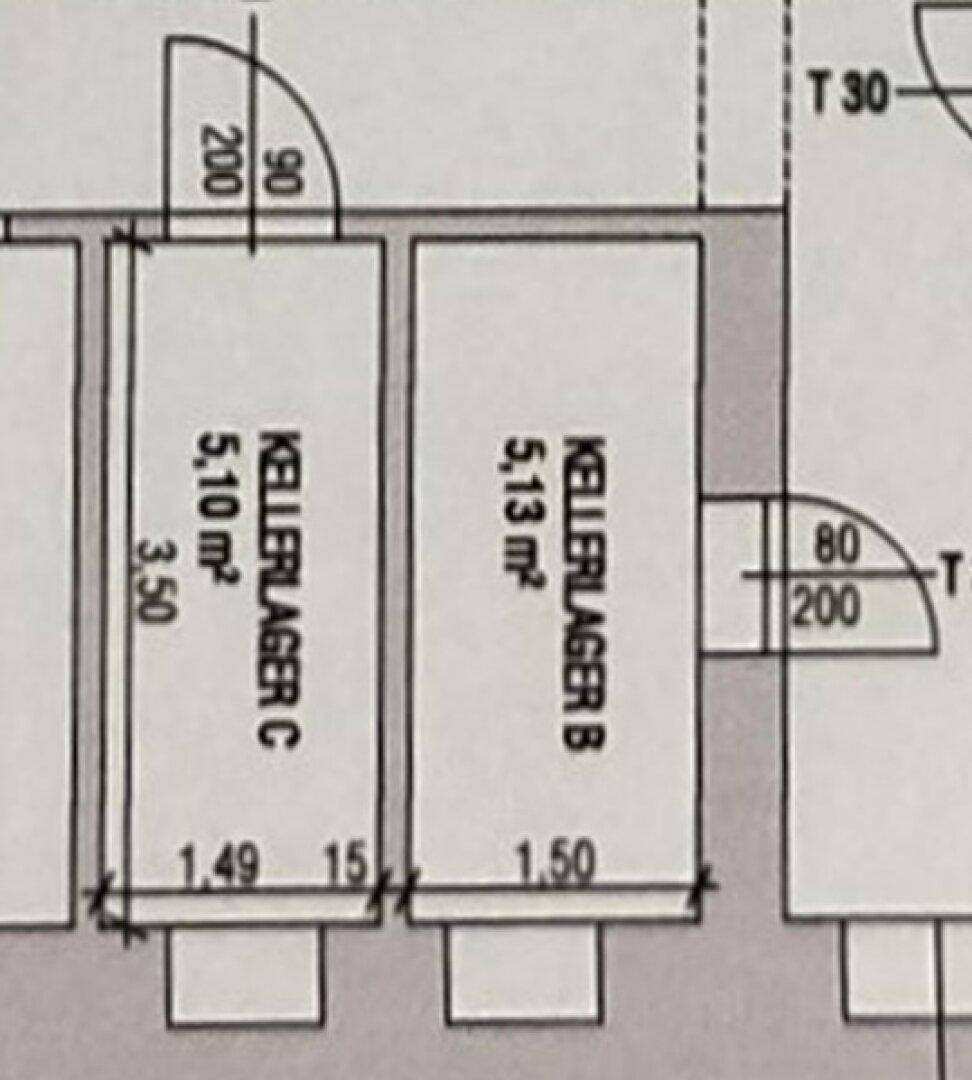 Grundrissausschnitt zeigt zwei Kellerlager mit ihren jeweiligen Flächenangaben und Zugängen.