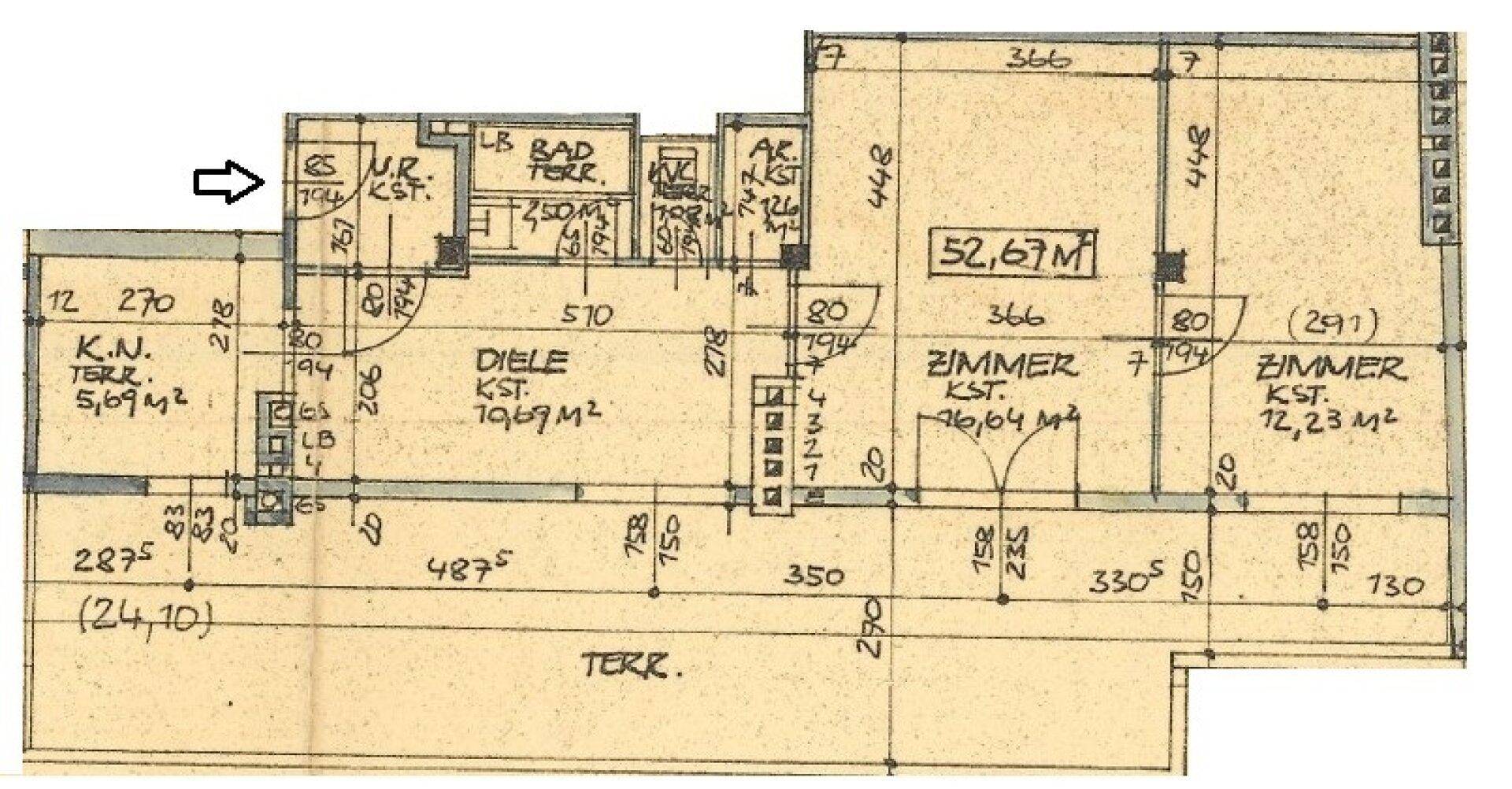 Detaillierter Grundriss mit Raumaufteilung und Flächenangaben in Quadratmetern.