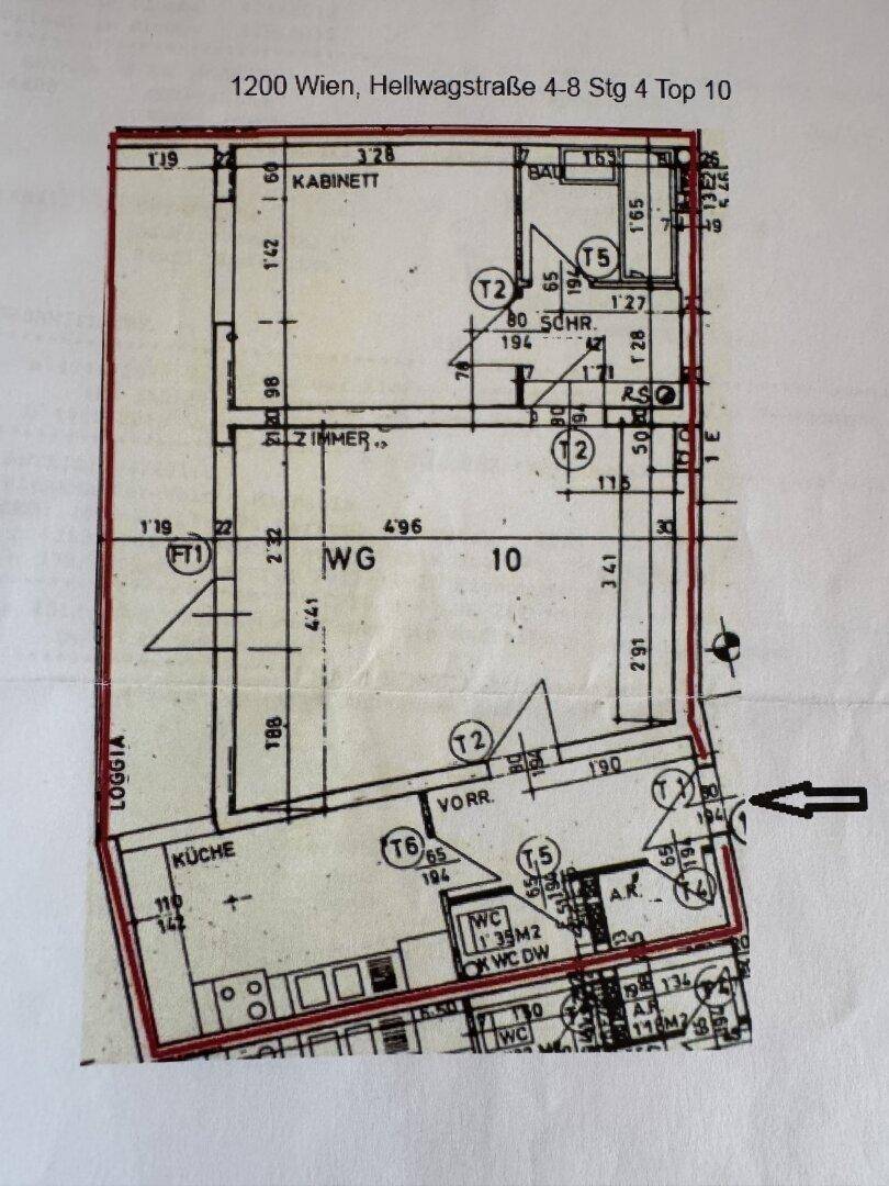 Detaillierter Grundriss der Wohnung mit eingezeichneten Räumen wie Küche, Wohnbereich und Loggia.