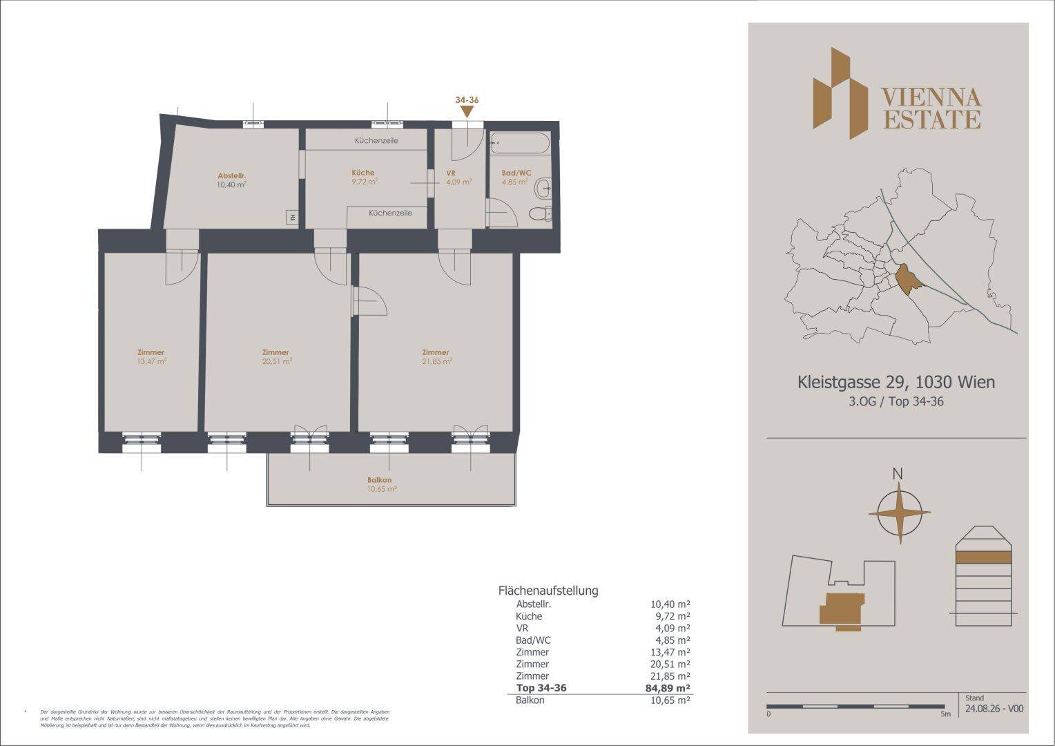 Detaillierter Grundriss der Wohnung mit Raumaufteilung und Flächenangaben.