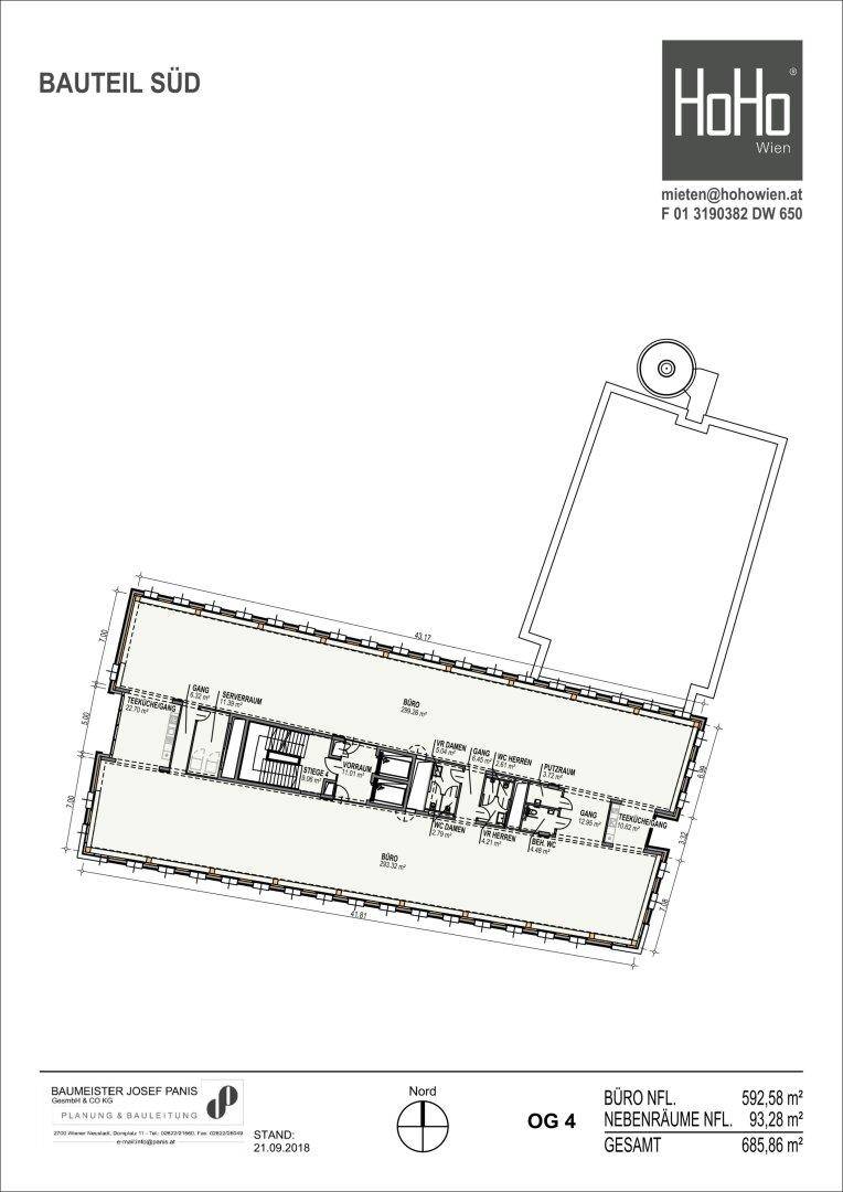 Grundriss des Bauteils Süd des HoHo Wien Gebäudes mit Büroflächen.