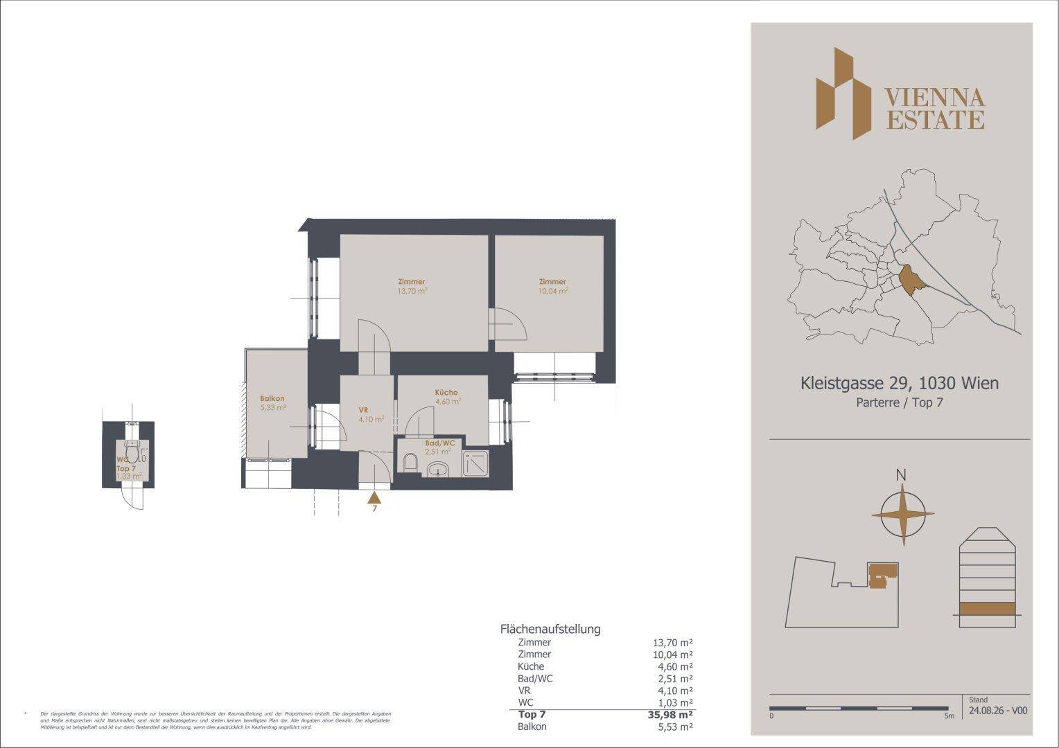 Grundriss einer Wohnung mit Balkon und klar definierten Räumen.